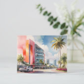 Miami Wasserfarbkunst Postkarte (Stehend Vorderseite)