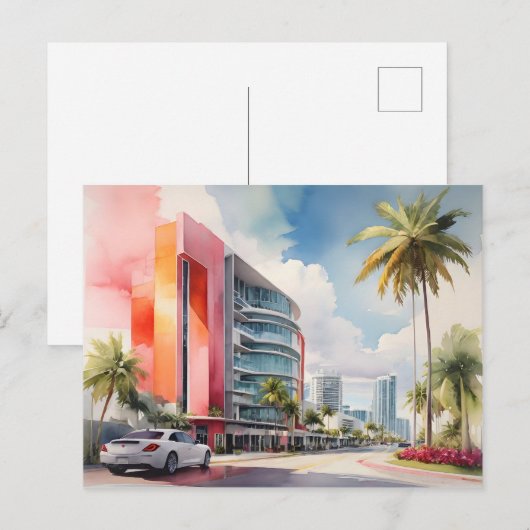 Miami Wasserfarbkunst Postkarte (Vorne/Hinten)