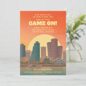Miami Waterfront Game On Football Party Einladung (Stehend Vorderseite)