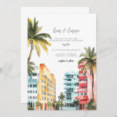 Miami Wedding Einladung Wasserfarbe Vintag (Vorne/Hinten)