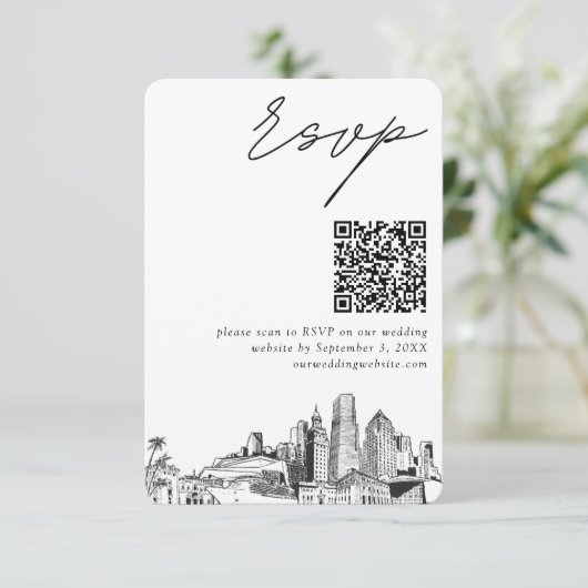 Miami Wedding RSVP QR Code Small Enclosure Card Begleitkarte (Stehend Vorderseite)
