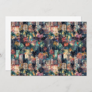 Miami zu Weihnachten und Neujahr in Wasserfarben Dankeskarte