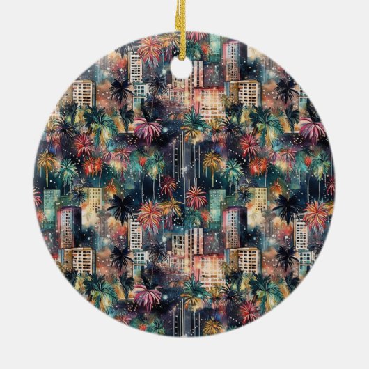 Miami zu Weihnachten und Neujahr in Wasserfarben Keramik Ornament (Hinten)