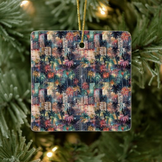 Miami zu Weihnachten und Neujahr in Wasserfarben Keramikornament (Baum)