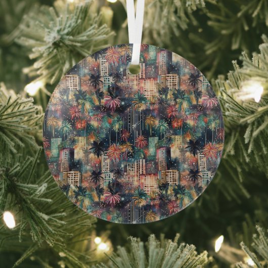 Miami zu Weihnachten und Neujahr in Wasserfarben Ornament Aus Glas (InSitu)