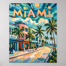 Miamis Ocean Drive Art in Van Gogh's Style Travel Poster