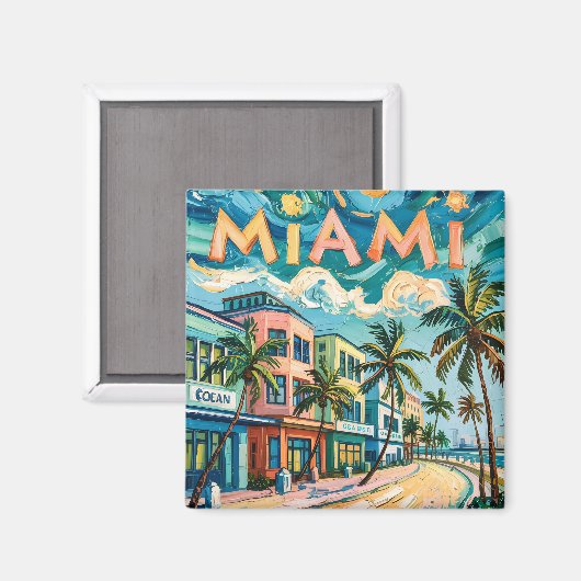 Miamis Ocean Drive Travel Art in Van Gogh's Style Magnet (Vorderseite/Rückseite)