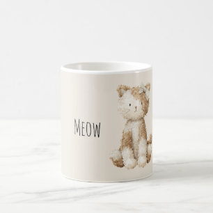 Miau Creme Beige Katzen Schleife Kaffeetasse