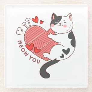 Miau, du süße Katze Valentinstag Glasuntersetzer