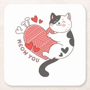 Miau, du süße Katze Valentinstag Rechteckiger Pappuntersetzer