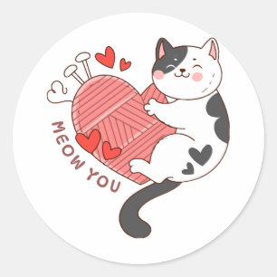 Miau, du süße Katze Valentinstag Runder Aufkleber