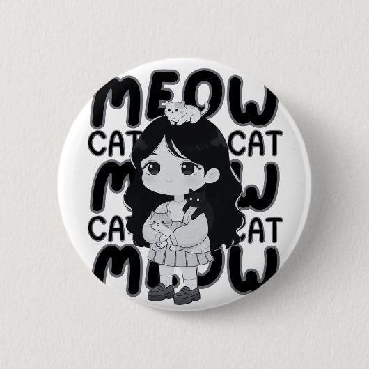 Miau Katzenliebhaber Ästhetik Chibi Mädchen Illust Button (Vorderseite)