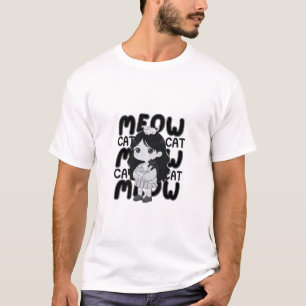Miau Katzenliebhaber Ästhetik Chibi Mädchen Illust T-Shirt