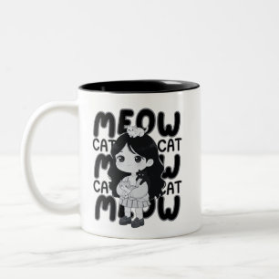 Miau Katzenliebhaber Ästhetik Chibi Mädchen Illust Zweifarbige Tasse