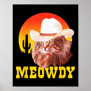 Miau! Lustige Country-Musik Katze Cowboyhut Vintag Poster
