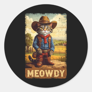 Miau Lustiger Landkatzenhut Vintage Cowboy C Runder Aufkleber