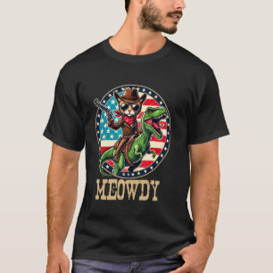 Miau lustiger Western-Cowboy-Katz reitet auf T-Rex T-Shirt