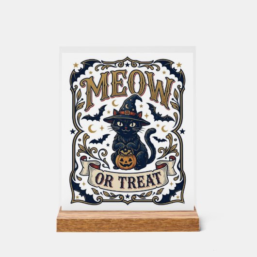 Miau oder Behandle Halloween-Katze Gruselige Katze Acrylschild (Vorderseite)