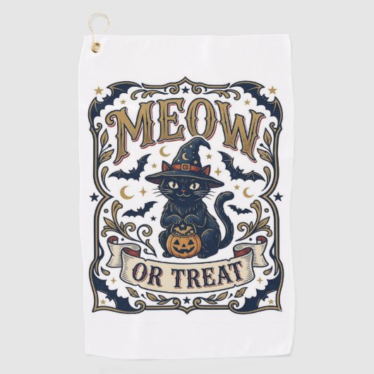 Miau oder Behandle Halloween-Katze Gruselige Katze Golfhandtuch (Vorderseite)