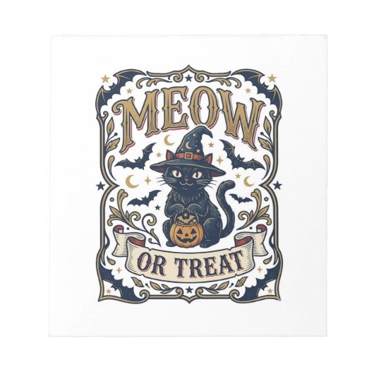 Miau oder Behandle Halloween-Katze Gruselige Katze Notizblock (Vorderseite)
