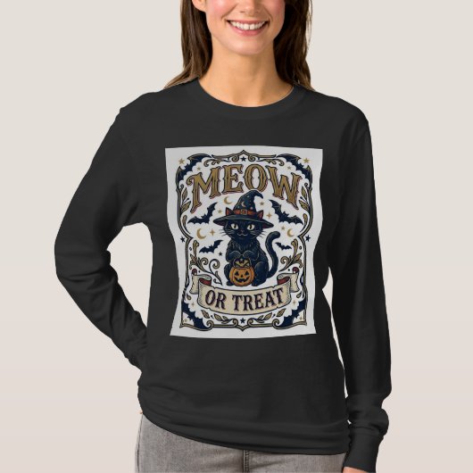 Miau oder Behandle Halloween-Katze Gruselige Katze T-Shirt (Vorderseite)