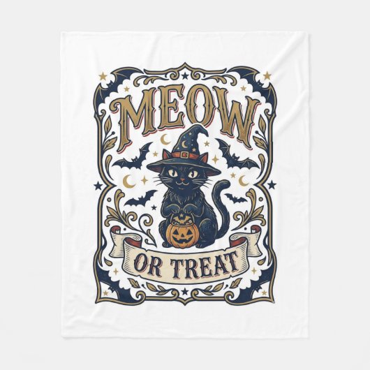 Miau oder Behandle Katze Halloween Gruselige Katze Fleecedecke (Vorderseite)