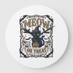 Miau oder Behandle Katze Halloween Gruselige Katze Große Wanduhr