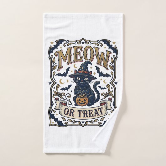 Miau oder Behandle Katze Halloween Gruselige Katze Handtuch (Handtuch)