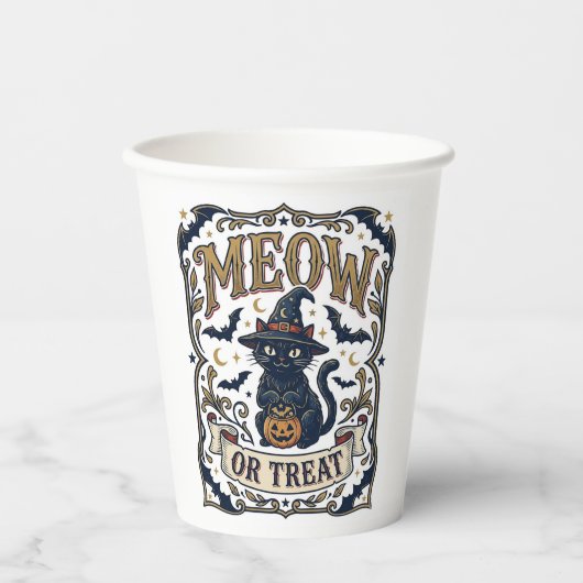 Miau oder Behandle Katze Halloween Gruselige Katze Pappbecher (Vorderseite)