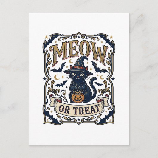 Miau oder Behandle Katze Halloween Gruselige Katze Postkarte (Vorderseite)