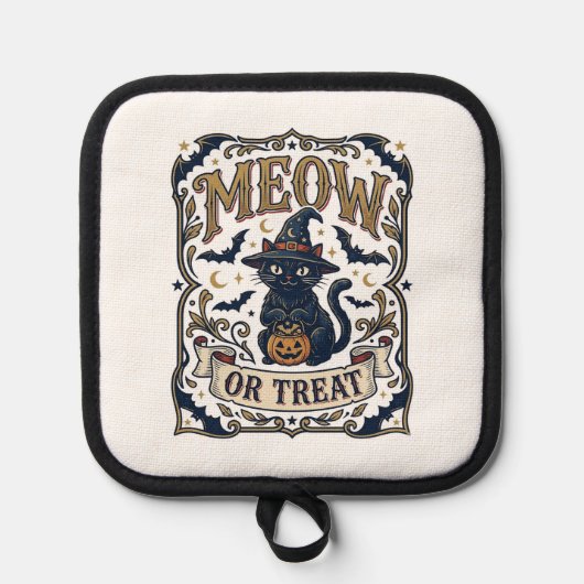 Miau oder Behandle Katze Halloween Gruselige Katze Topflappen (Vorderseite)