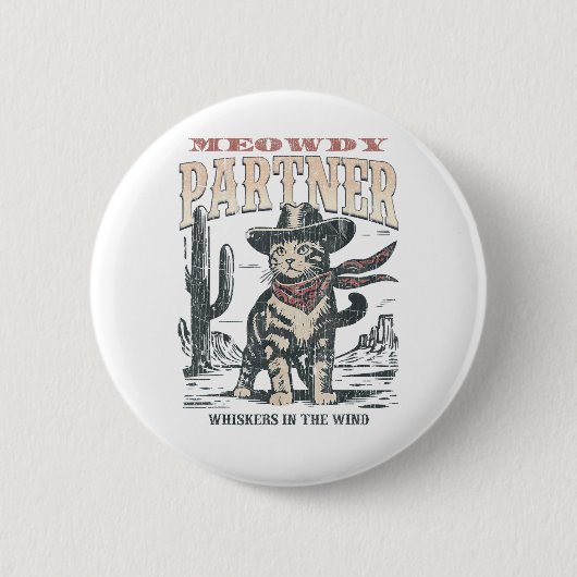 Miau Partner Cowboy Katze Button (Vorderseite)