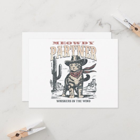 Miau Partner Cowboy-Katze Einladung (Vorderseite/Rückseite Beispiel)