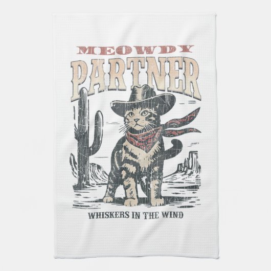 Miau Partner Cowboy Katze  Geschirrtuch (Vertikal)
