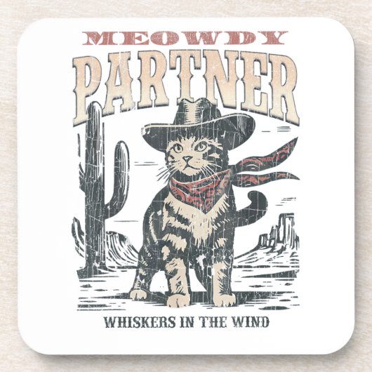 Miau Partner Cowboy Katze Getränkeuntersetzer (Vorderseite)
