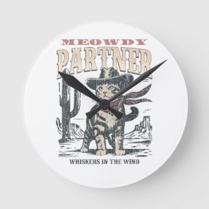 Miau Partner Cowboy Katze Runde Wanduhr