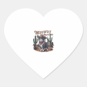 Miau Partner Cowboy Katze Vintage Herz-Aufkleber