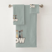Miau spähende Katzen Lustiger salbeigrüner Katzenl Badhandtuch Set (Insitu)