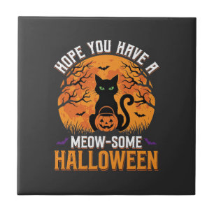Miau-tastisches Halloween-Schwarze Katze Fliese