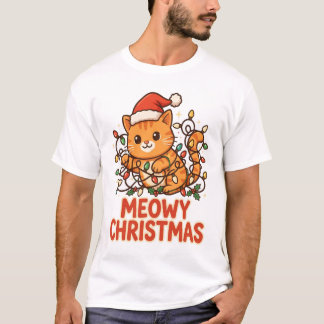 Miau-Weihnachten-Katz-Santa-Hut-T-Shirt T-Shirt