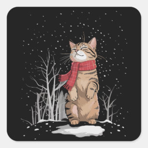 Miau Weihnachten Katzen Weihnachts Schnee Kätzchen Quadratischer Aufkleber