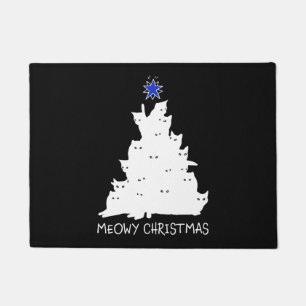 miau Weihnachten schwarzes Hemd Baum gelber Stern Fußmatte