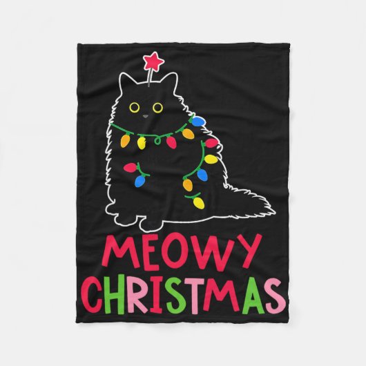 Miau Weihnachten Xmas Lichter schwarze Katzen-Pyja Fleecedecke (Vorderseite)