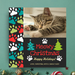 Miau-Weihnachtsbaum-Gekritzel-Pfotenabdruck-Katzen Feiertagskarte