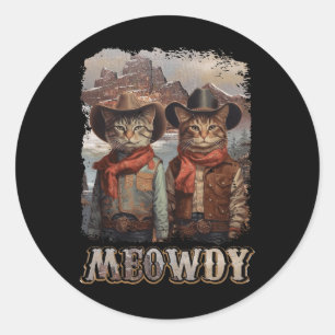 Miau, Western Country Side Cat Hut Vintage Cool C Runder Aufkleber