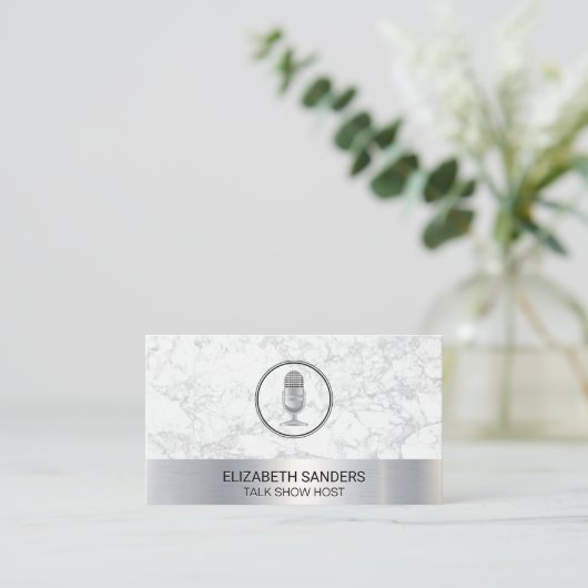 Mic | Blogger | Podcast-Host | Marmormetall Visitenkarte (Stehend Vorderseite)