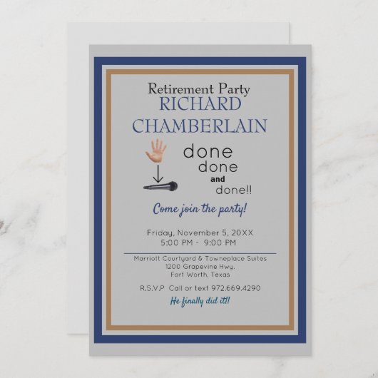 Mic Drop Blue Green Retirement Party Einladung (Vorne/Hinten)