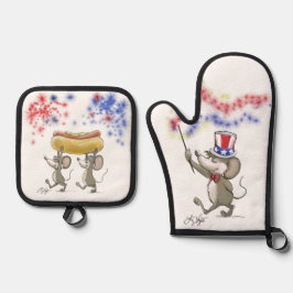 Mic, Mac & Moe's Happy 4. Juli Feier Ofenhandschuh & Topflappen-Set