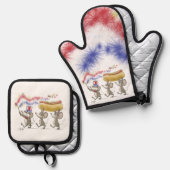 Mic, Mac & Moe's Happy 4. Juli Ofenhandschuh & Topflappen-Set (Vorderseite/Rückseite)