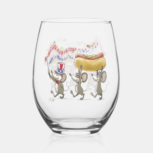 Mic, Mac & Moe's Happy 4. Juli Weinglas Ohne Stiel (Vorderseite)